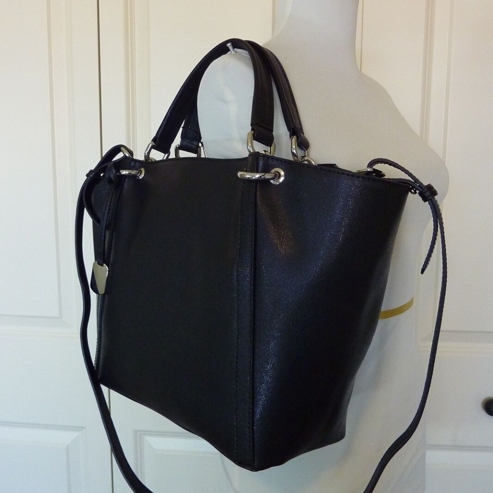 NEW FURLA Zaffiro Black Saffiano Leather Convertible Tote Bag - AUTHENTIC FURLA - Picture 3 of 16